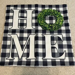 Set of 2 farmhouse checkered boxwood wreath pillow covers